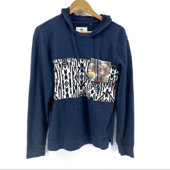 On The Byas Aztec Floral Mixed Print Blue Hoodie Size Small - Picture 1 of 6